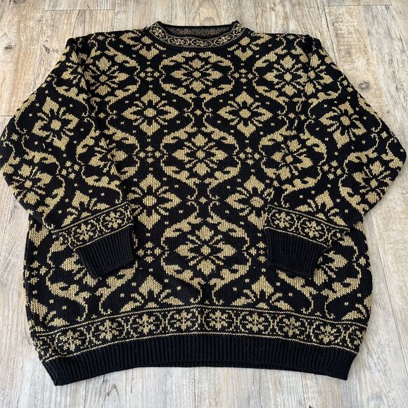Alfred Dunner Gold and Black Vintage Knit Sweater Women's Medium Oversized - Picture 1 of 8